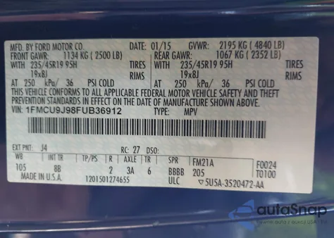 2015 Ford Escape Titanium из США, поврежденный, VIN 1FMCU9J98FUB36912